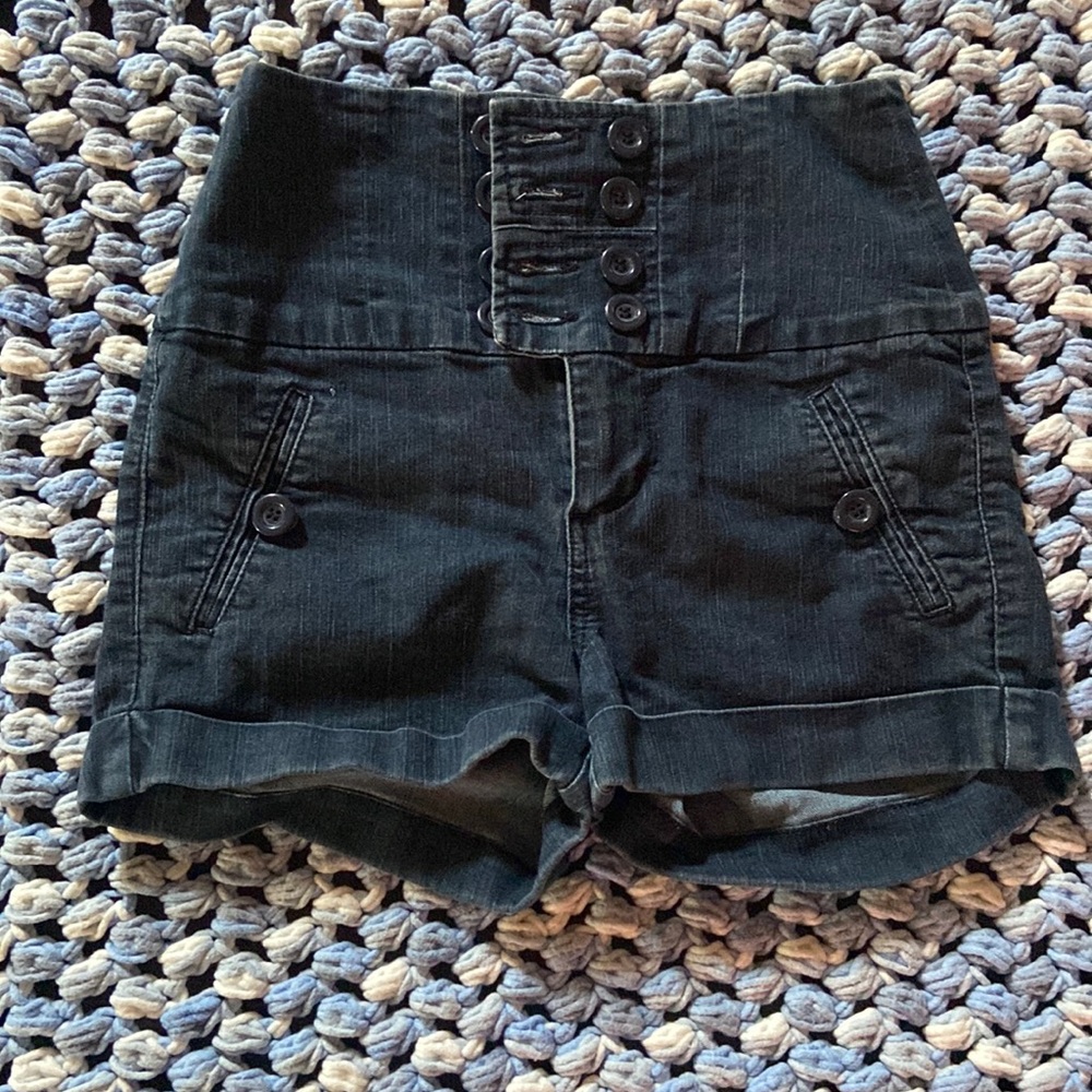Refuge high rise dark blue Jean shorts. Size 9